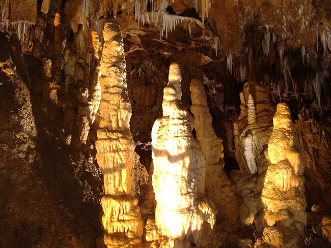 immagine di slalagmiti all'interno della grotte di Is Zuddas a Santadi nel sud ovest Sardegna